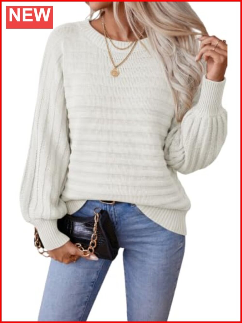 Textured Knit Boat Neck Batwing Sleeve Pullover Sweater Loose Fit Casual